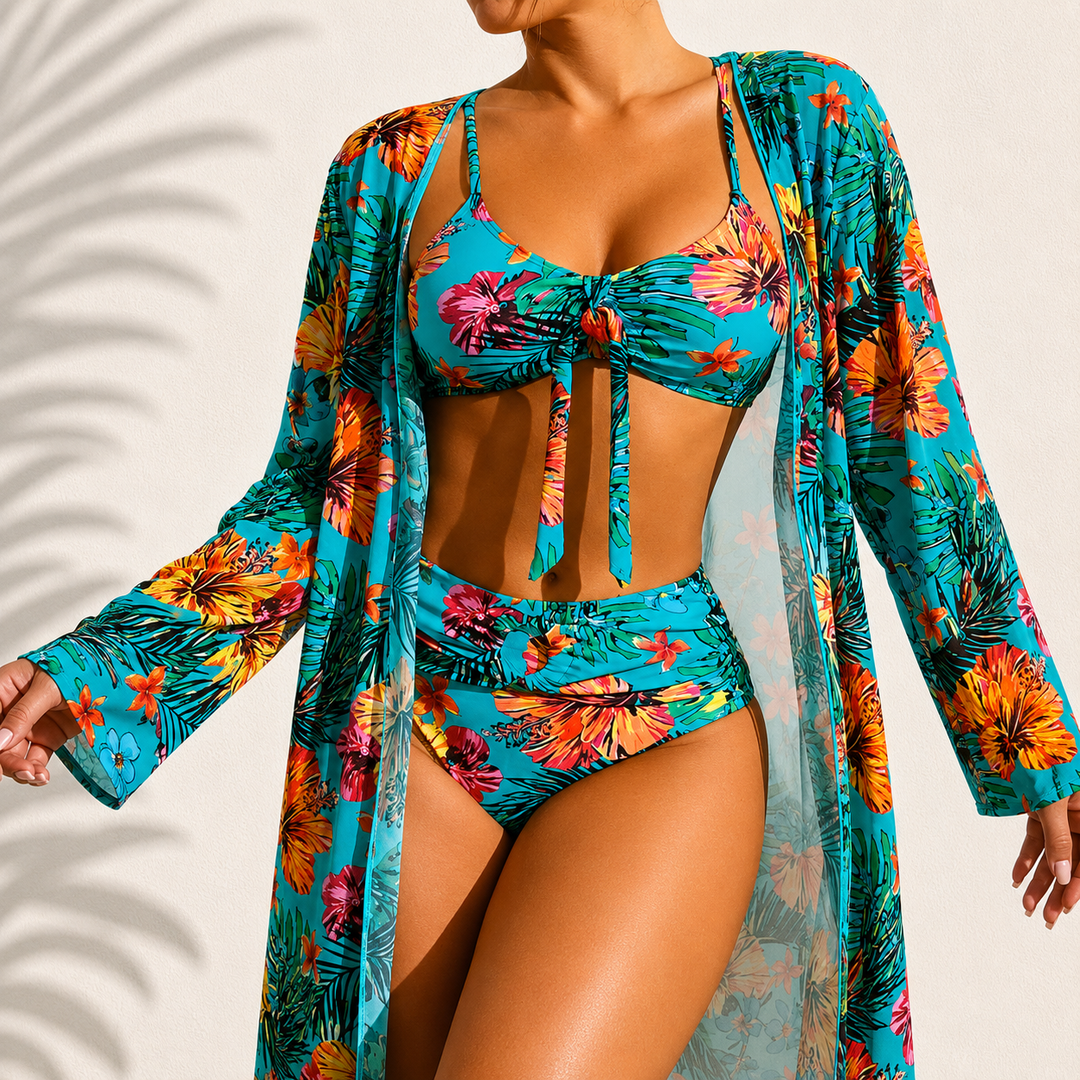 Lærke™ | Elegant 3-delt Bikinisæt med Kimono